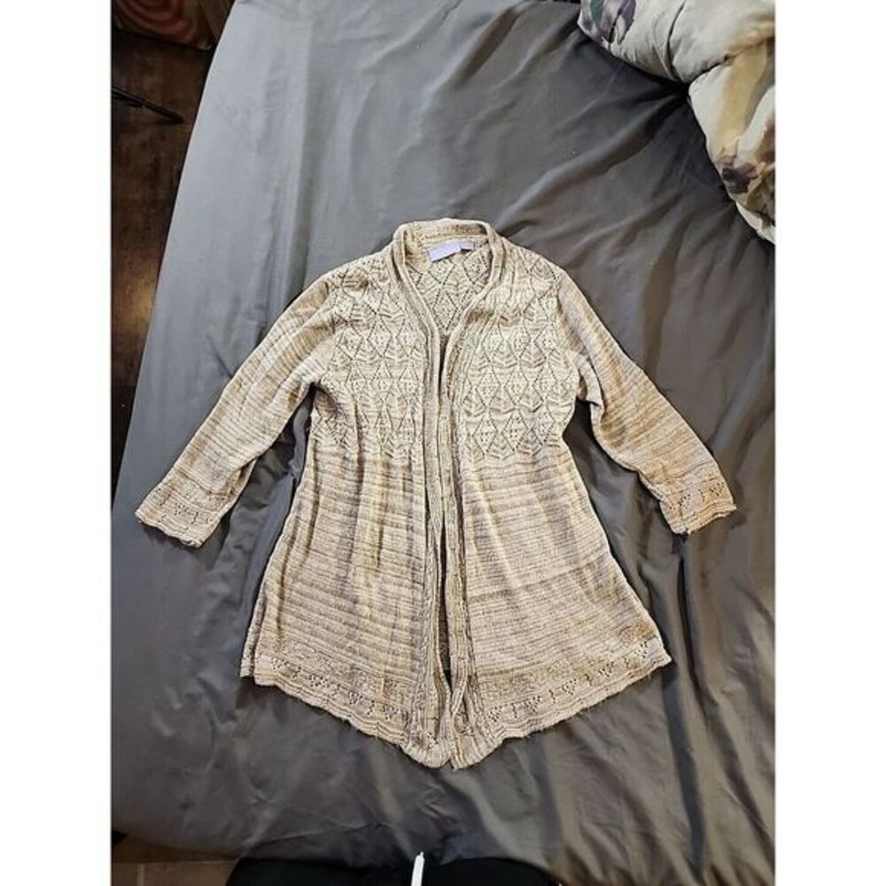 Laura Scott Open‎ Front Long Sleeve Tan Knit Cardigan Women's Size Large